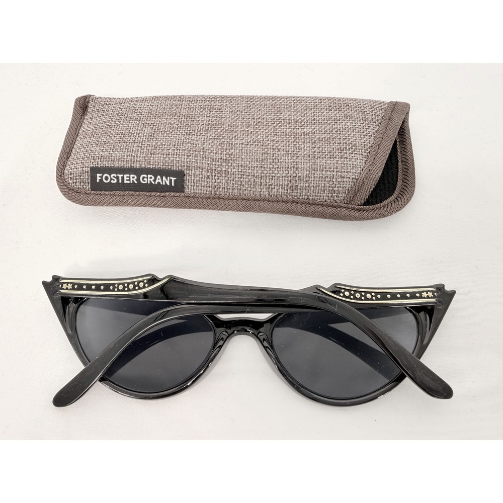 Foster Grant Cat Eye Reading Glasses Black Rhinestone Accent +1.75 w/Case 104-55 - Picture 9 of 11